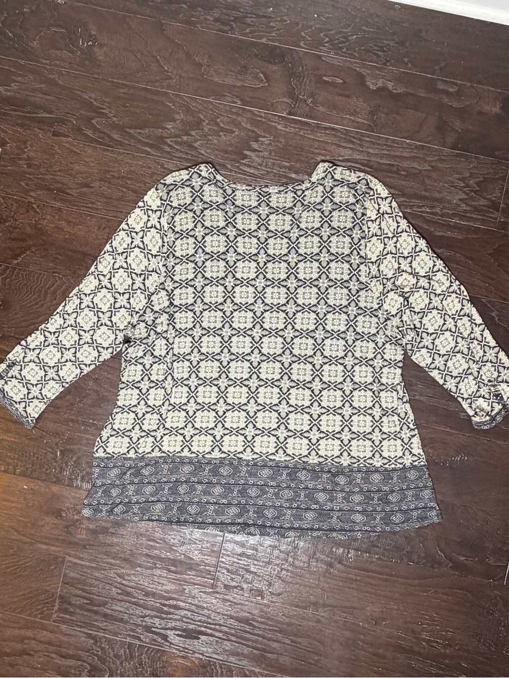 Lucky Brand 2X Black Cream Mixed Print Lace Back Boho Top - Picture 5 of 10